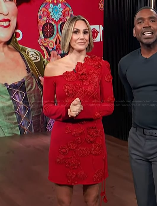 Keltie’s red floral applique one shoulder mini dress on E! News