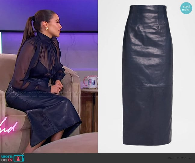 Khaite Loxley Leather Pencil Maxi Skirt worn by Olivia Culpo on The Jennifer Hudson Show