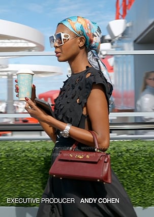 Kiki's burgundy leather bag and sunglasses on The Real Housewives of Miami