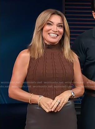 kit's brown cable knit sleeveless top on Access Hollywood