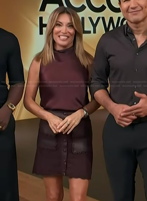 Kit's burgundy cowl neck top on Access Hollywood