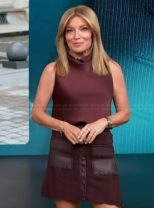 Kit's burgundy cowl neck top on Access Hollywood