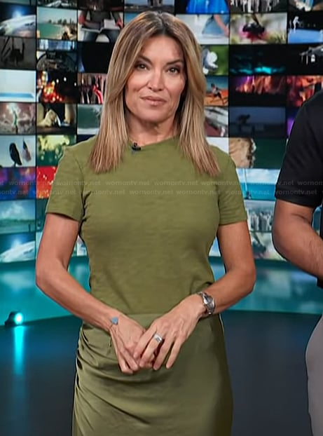 Kit's green tee and satin skirt on Access Hollywood