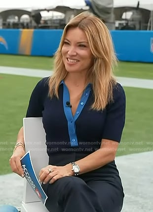 Kit's navy cable knit polo on Access Hollywood