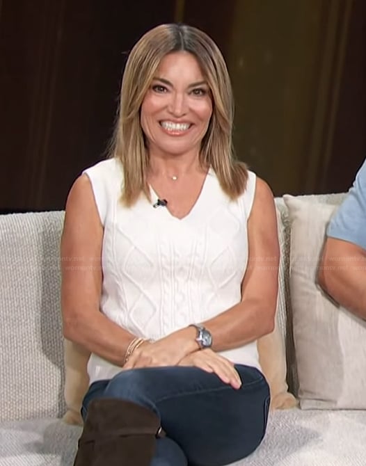 Kit’s white cable-knit vest on Access Hollywood