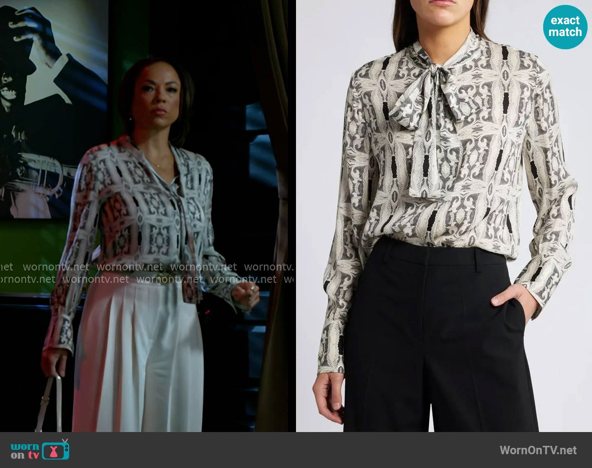 Kobi Halperin Gisela Deco Print Shirt worn by Nicole Dupree Richardson (Daphnee Duplaix) on Beyond the Gates