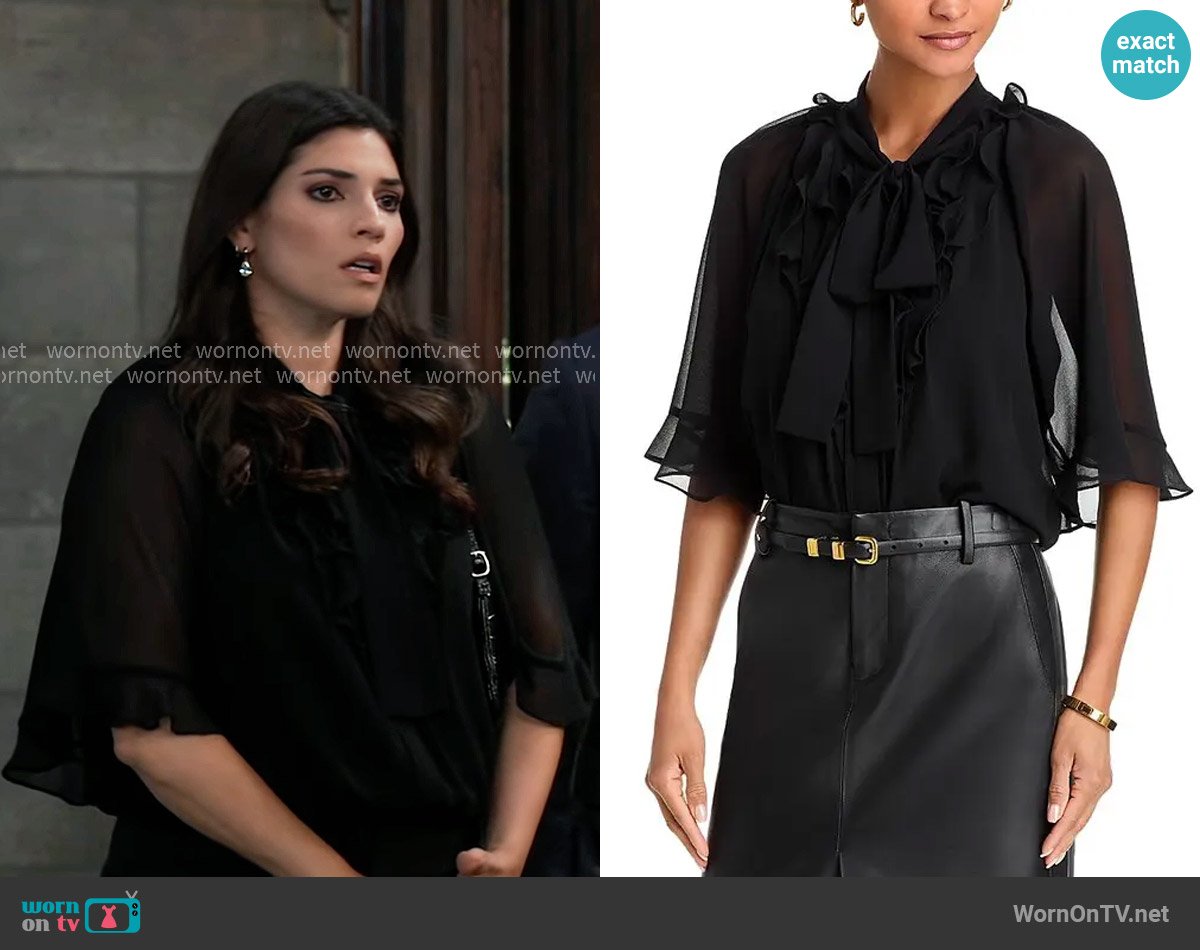 Kobi Halperin Monaco Ruffled Blouse worn by Brook Lynn Quartermaine (Amanda Setton) on General Hospital