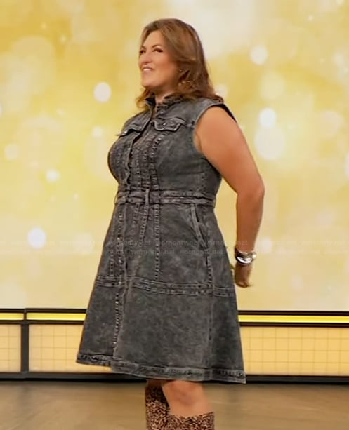 Kristina's sleeveless denim dress on The Drew Barrymore Show