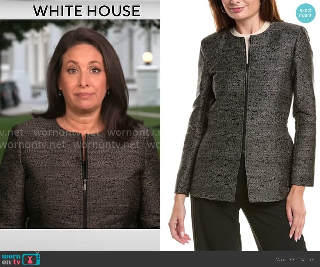 Lafayette 148 New York Landon Jacket worn by Nancy Cordes on CBS Mornings