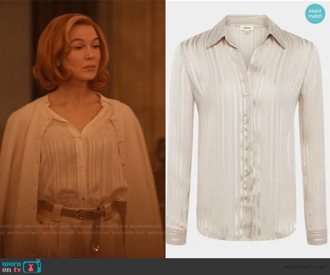 L'Agence Argo Tonal Stripe Button-Front Blouse worn by Camila White (Renée Zellweger) on Only Murders in the Building