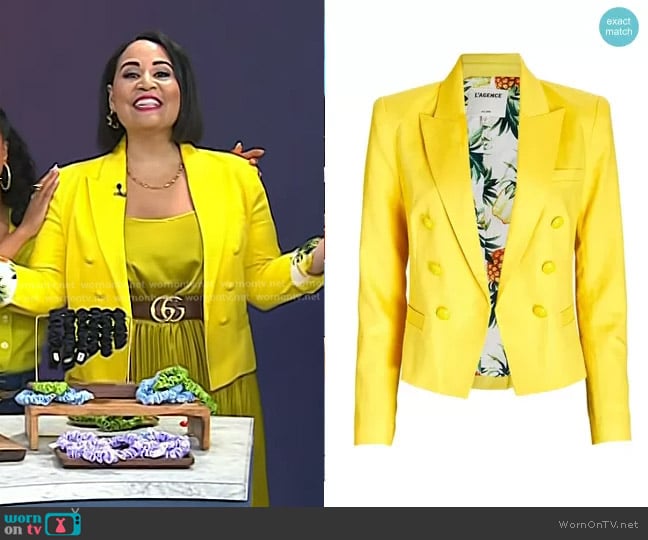 L'Agence Brooke Double-breasted Cropped Blazer in Yellow worn by Alejandra Ramos on Today