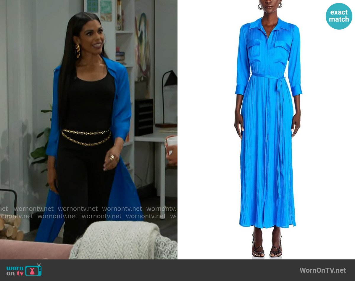 L'Agence Cameron Shirtdress in Bright Royal Blue worn by Dani Dupree (Karla Mosley) on Beyond the Gates