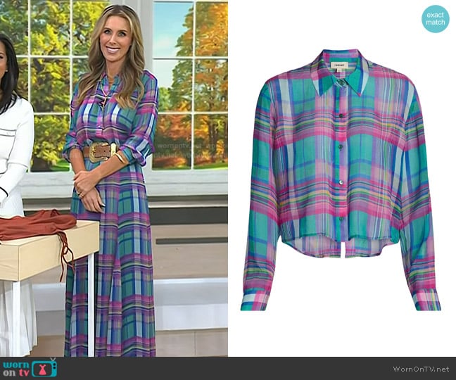 L'Agence Cosette Crop Shirt in Multi Colorful Plaid worn by Sarah Eggenberger on Today