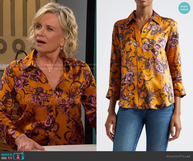 L'Agence Dani Floral Silk Charmeuse Blouse worn by Kayla Brady (Mary Beth Evans) on Days of our Lives