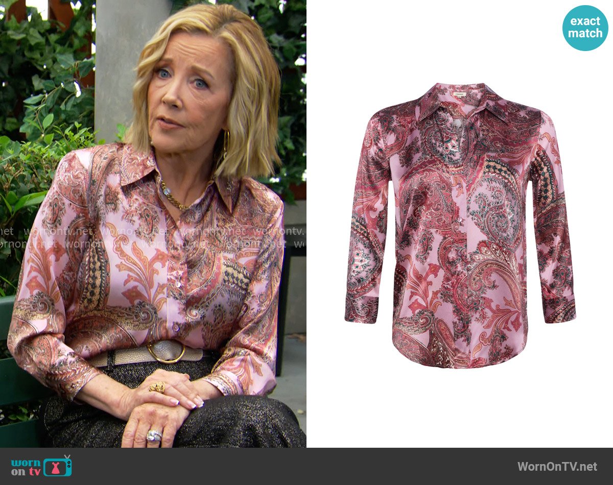L'Agence Dani Top in Mauve Multi French Paisley worn by Nikki Reed Newman (Melody Thomas-Scott) on The Young and the Restless