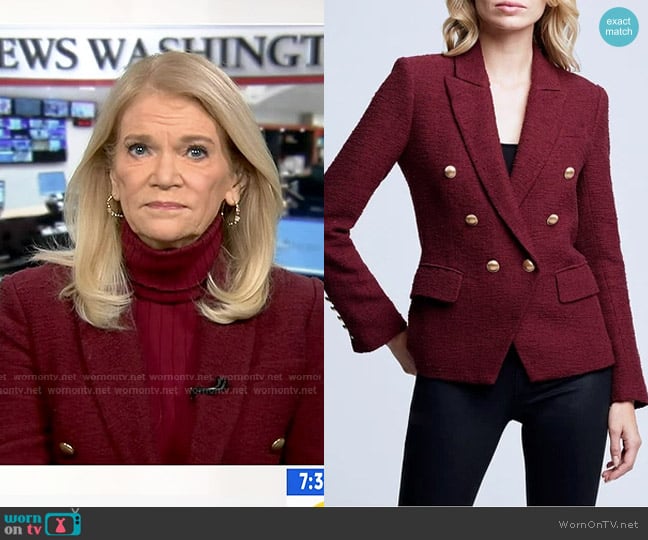 L'Agence Kenzie Boucle Blazer in Dark Wine worn by Martha Raddatz on Good Morning America