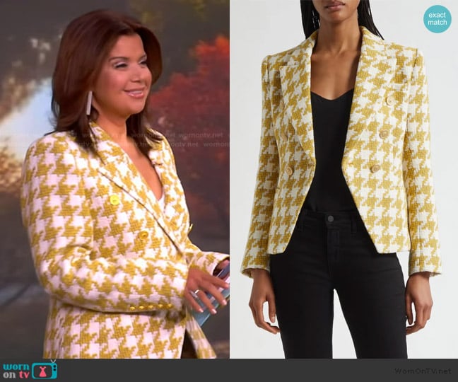 L'Agence Marie Houndstooth Tweed Double Breasted Blazer worn by Ana Navarro on The View