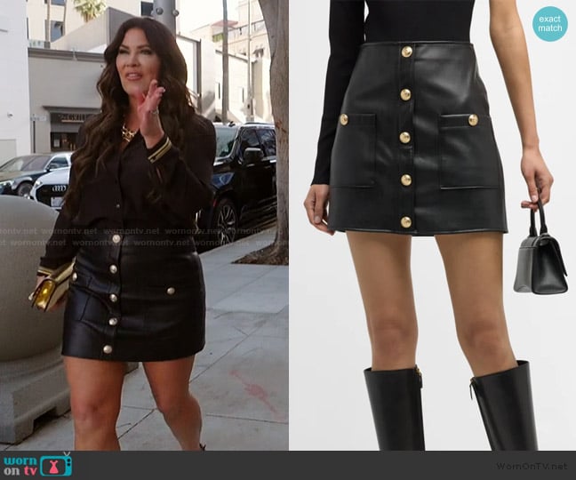 L'Agence Truman Faux Leather Mini Skirt worn by Emily Simpson on The Real Housewives of Orange County