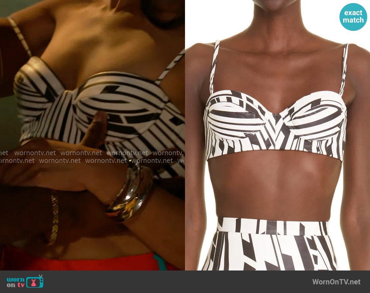 LaQuan Smith Empire Print Leather Bra Top worn by Dani Dupree (Karla Mosley) on Beyond the Gates