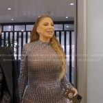 Larsa’s grey rhinestone embellished mesh dress on The Real Housewives of Miami