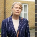 Laura’s blue pinstripe blazer on The Girlfriend
