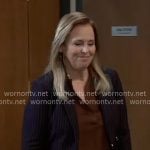 Laura’s brown blouse and pinstripe suit on General Hospital