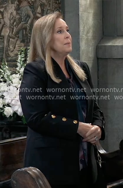 Laura’s black blazer with buttoned sleeves on General Hospital