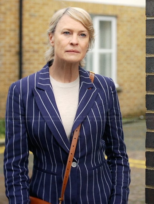 Laura's blue pinstripe blazer on The Girlfriend