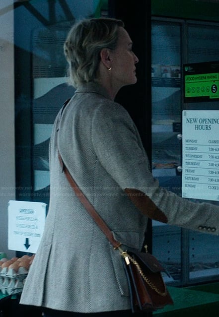 Laura's herringbone elbow patch blazer on The Girlfriend