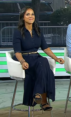 Laura’s navy pleated dress on Today