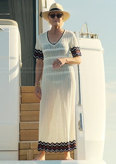 Laura's white stripe trim dress on The Girlfriend