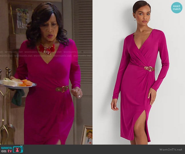 Lauren Ralph Lauren Buckle-Trim Jersey Cocktail Dress worn by Paulina Price (Jackée Harry) on Days of our Lives