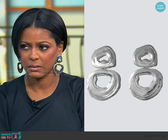 Leigh Miller White Bronze Double Whirlpool Earrings worn by Tamron Hall on Tamron Hall Show