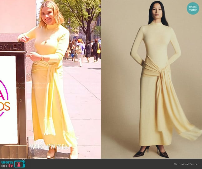 Lela Rose Merino Wool Knit Mock Neck Wrap Dress in Sunlight worn by Jenna Bush Hager on Today