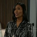 Leslie’s zebra print jumpsuit on Beyond the Gates