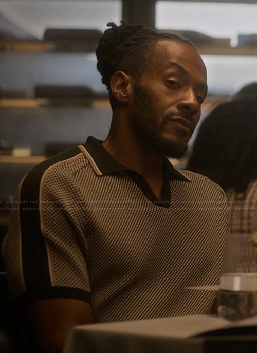 Lewis’s geometric knit polo on Reasonable Doubt