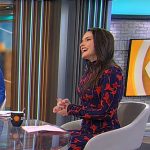 Lilia Luciano’s blue and red printed maxi dress on CBS Mornings