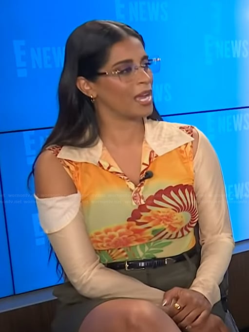 Lily Singh’s printed top with shoulder cutout on E! News