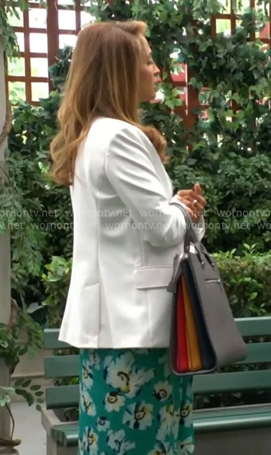 Lily's green floral dress and white blazer on The Young and the Restless
