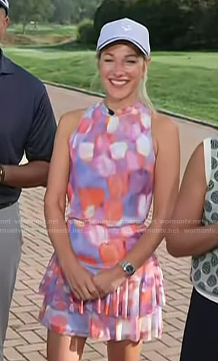 Lindsay Czarniak’s pink print top and mini skirt on Today