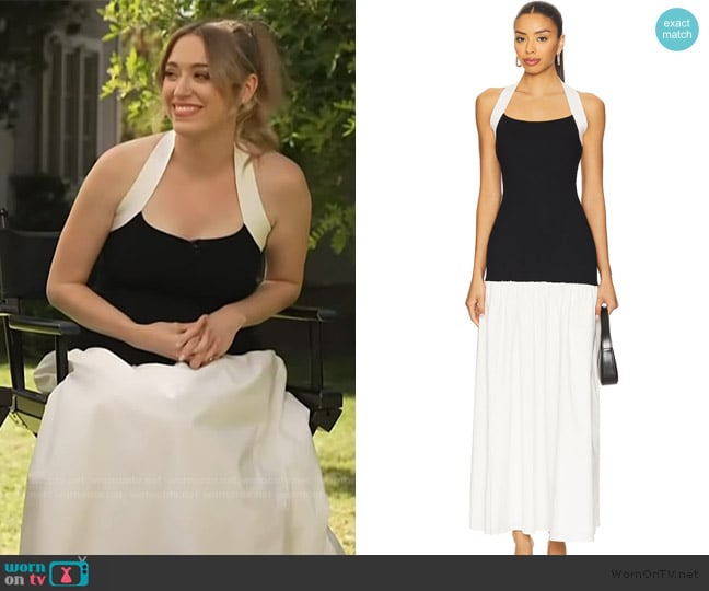 Line & Dot Kohl Mix-media Maxi Dress worn by Andrea Bowen on Access Hollywood