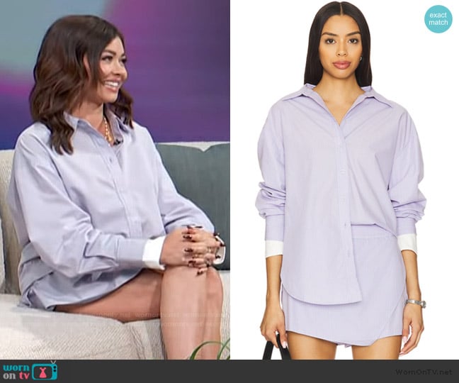 Sarah Hyland’s striped mini skirt on Access Hollywood