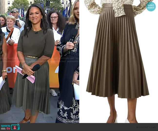 LK Bennett Laurie Pleated Faux Leather Midi Skirt worn by Laura Jarrett on Today