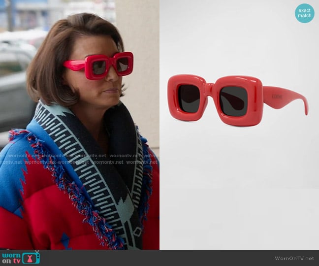 Loewe Inflated Rectangular Sunglasses worn by Bronwyn Newport on The Real Housewives of Salt Lake City