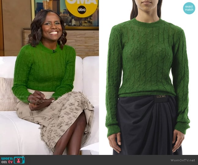 Loewe Knit Sweater in Green worn by Deborah Roberts on Good Morning America