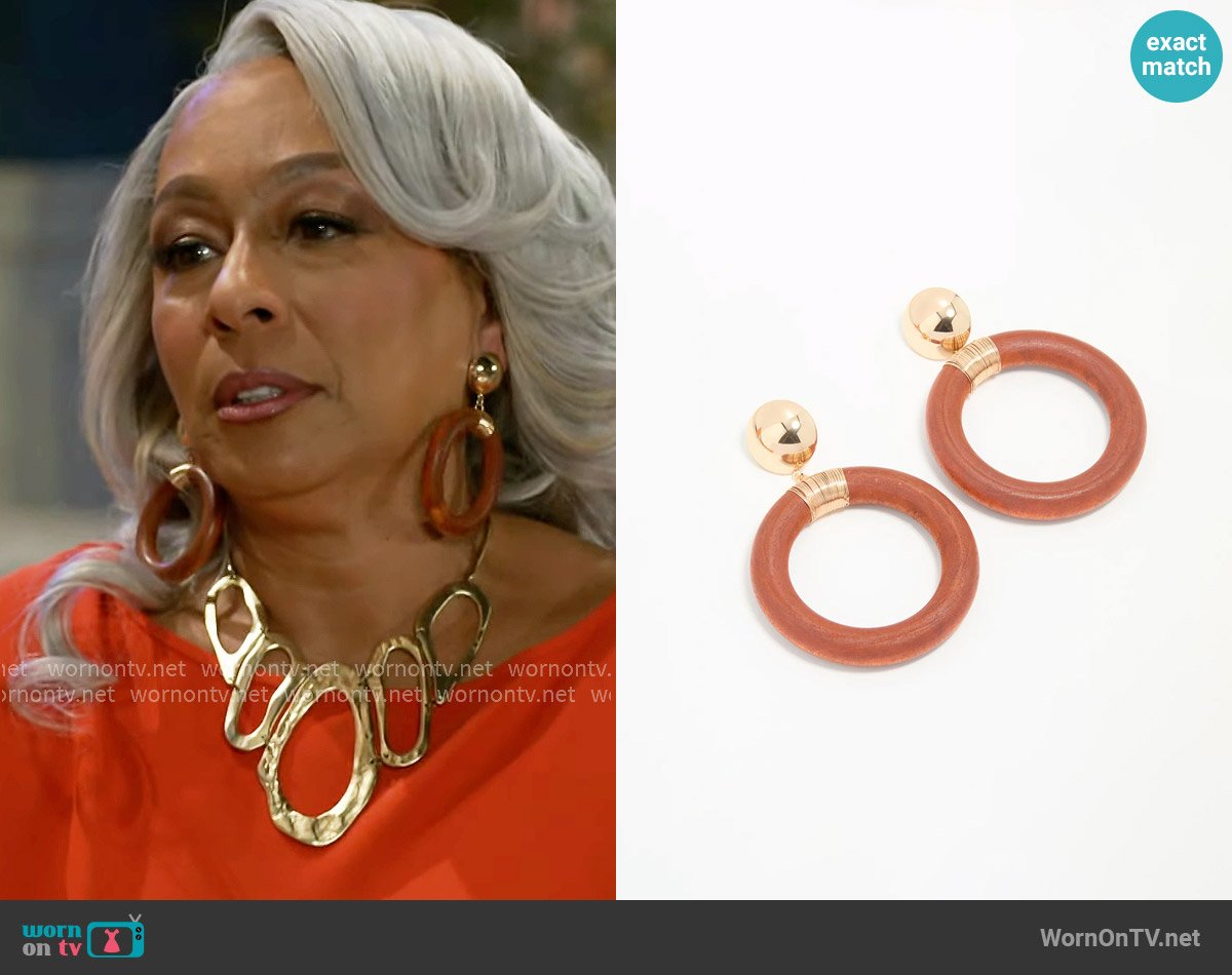 Lovisa Brown & Gold Oval Wrapped Drop Earrings worn by Anita Dupree (Tamara Tunie) on Beyond the Gates