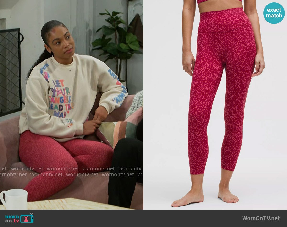 Lululemon Align Tights in Leopard Daisy Desert Red Magenta Smoke worn by Chelsea Hamilton (RhonniRose Mantilla) on Beyond the Gates