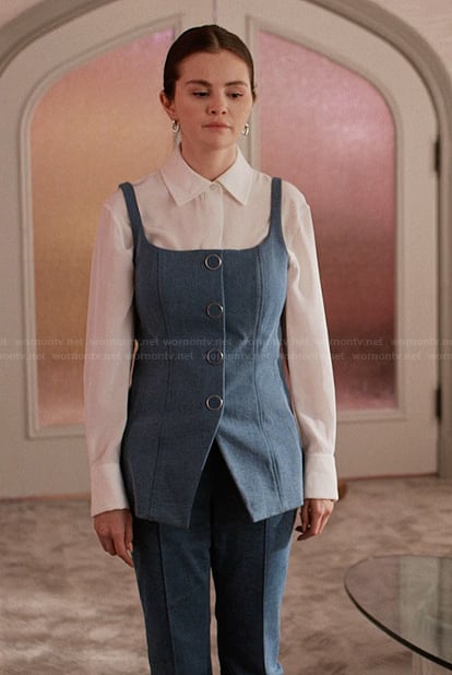 Mabel’s blue denim vest on Only Murders in the Building