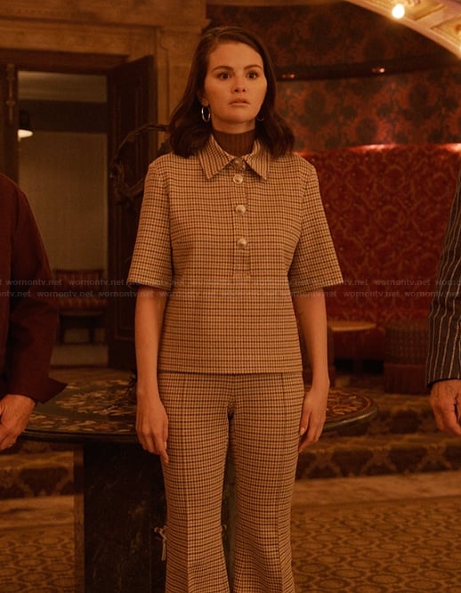 Mabel's check print vest and pants on Only Murders in the Building