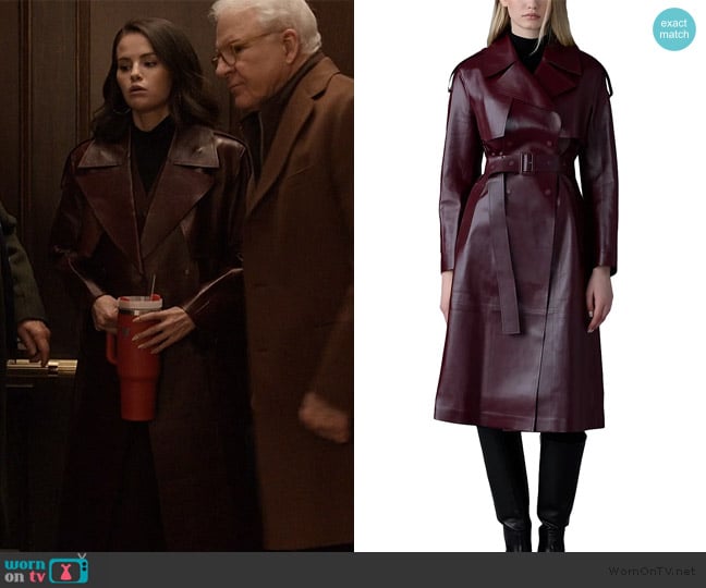 Mackage Carmela Leather Trench Coat worn by Mabel Mora (Selena Gomez) on Only Murders in the Building